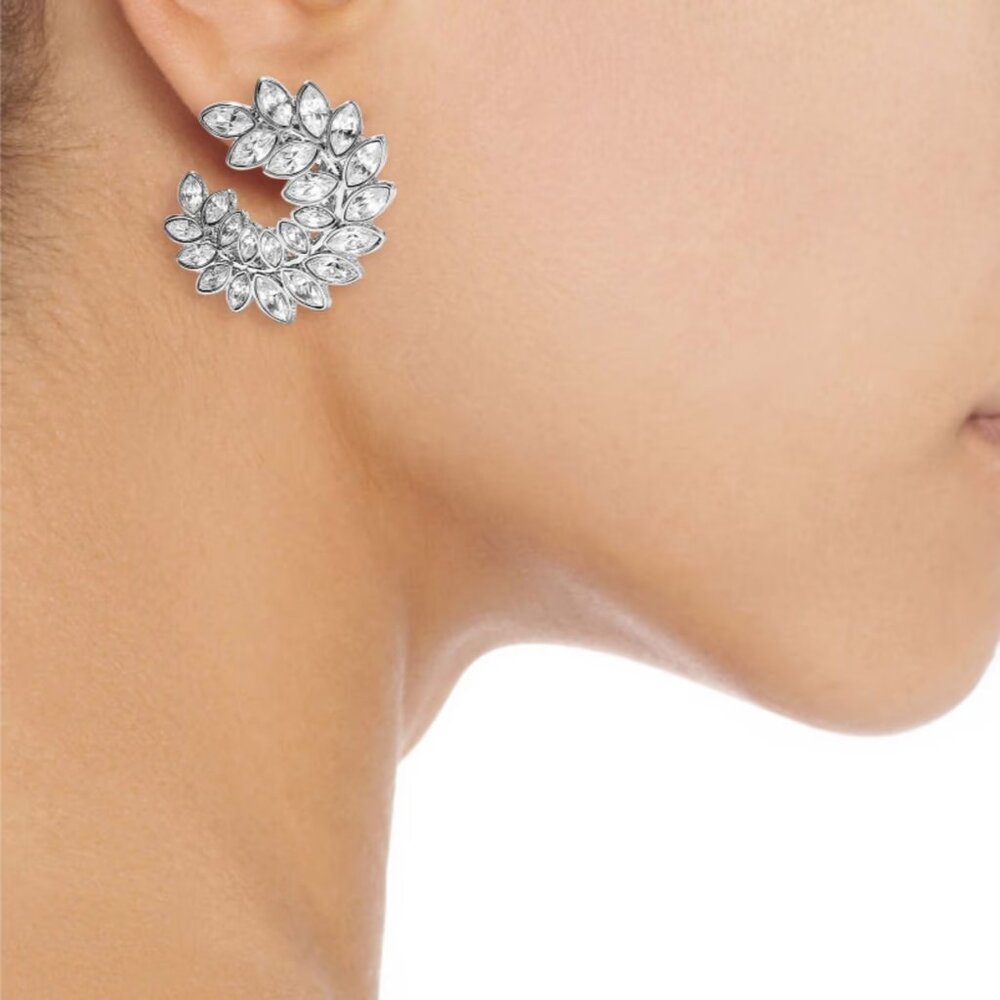 KENNETH JAY LANE Crystal Clip Earrings in Rhodium-plated Silver Brand New NWT